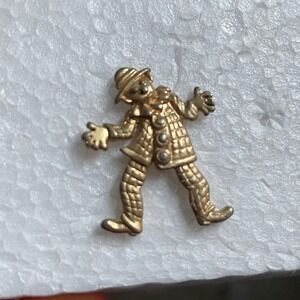 Vintage Gold Tone Whimsical Clown Pin Brooch Fun Festive Accessory Retro‎ 90s